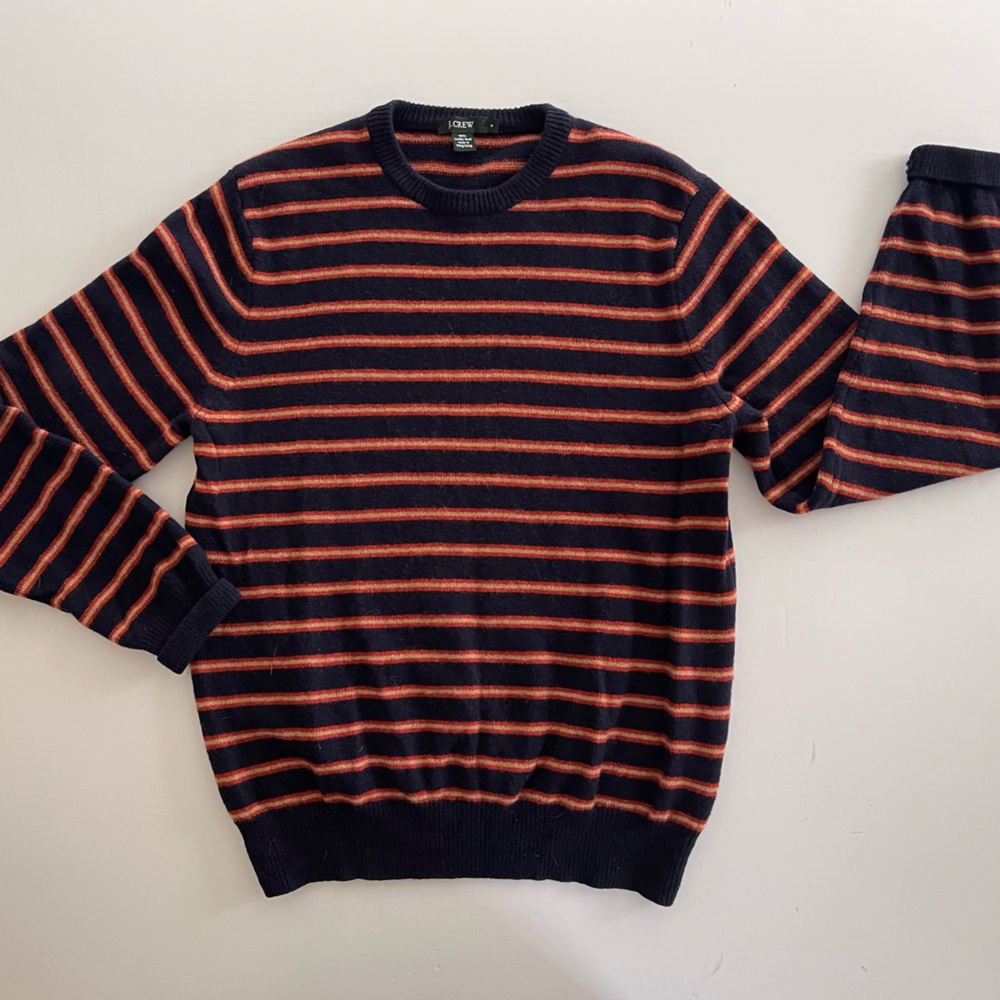 Y2K Lambs Wool Sweater Navy/Orange/Cream Stripe S